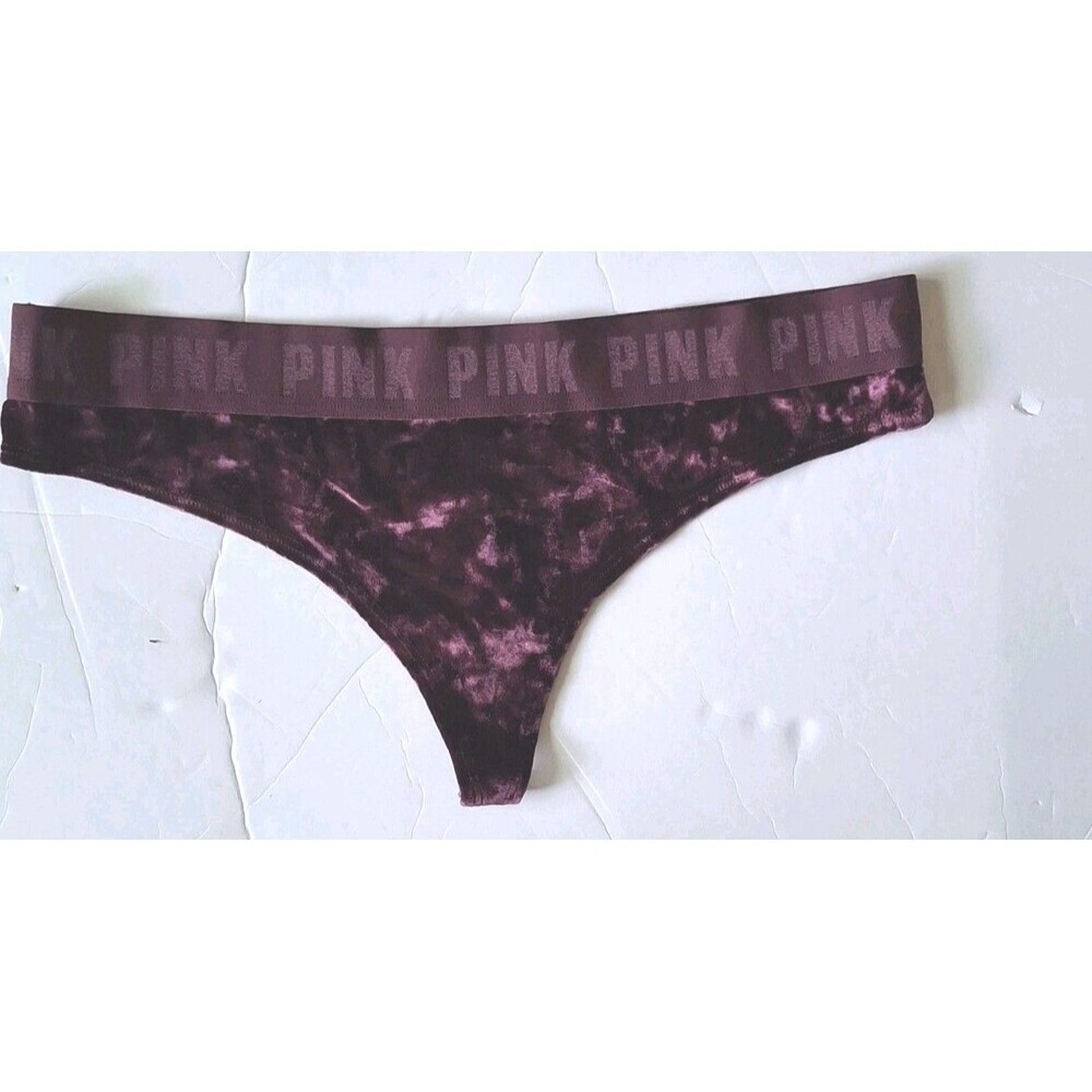 Victoria's  Secret PINK Extra Low Rise Thong Panty Velvet  Large Red  Logo Band